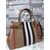 Large check fabric leather trim tote bag