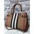 Large check fabric leather trim tote bag