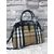 Large check fabric leather trim zipper tote handle bag