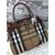 Large check fabric leather trim zipper tote handle bag