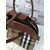 Large check fabric leather trim zipper tote handle bag