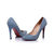 Blue denim rivet pointed head pump