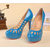 Blue patent leather cut out platform pump