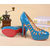 Blue patent leather cut out platform pump