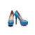 Blue patent leather cut out platform pump