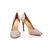 white pyrography champagne satin pointed head pump