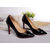 Black leather pointed head pump