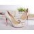 White patent leather peep toe pump