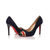 Dark blue suede leather rivet pointed head pump