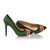 Green suede leather rivet pointed head pump