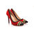 Red suede leather rivet pointed head pump