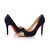 Dark blue suede leather rivet point head pump