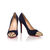 Dark blue suede leather rivet point head pump