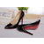 Black leather rivet pointed head pump