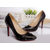 Black leather rivet pointed head pump