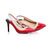 Red patent leather pointed head slingback pump