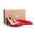 Red patent leather pointed head slingback pump