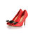 Quilting red leather bow-tie peep toe pump