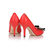 Quilting red leather bow-tie peep toe pump