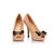 Quilting beige leather bow-tie peep toe platform pump