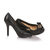 Quilting black leather bow-tie peep toe platform pump