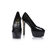 Black leather peep toe platform pump