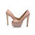 Beige leather peep toe platform pump