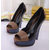 Leather combine peep toe platform pump