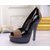 Leather combine peep toe platform pump