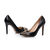 Black patent leather rivet point head pump