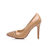 Beige patent leather rivet point head pump