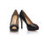 black leather peep toe platform pump