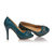 blue patent leather peep toe platform pump