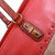 Red leather trim fabric tote