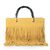 Yellow suede leather tassel bamboo shopper tote