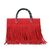 Red suede leather tassel bamboo shopper tote