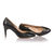 black leather V collar pump