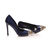 blue patent leather rivet pointed head pump