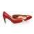 Red leather V collar pump