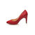 Red leather V collar pump