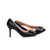 Black satin rhinestone pointed head pump