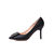 Black satin rhinestone pointed head pump