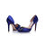 Blue satin pointed head cut out pump