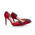 Red satin pointed head cut out pump