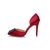 Red satin pointed head cut out pump