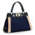 Blue Multi Color Suede Leather Large Turn Lock Closure Handle Bag