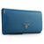 Dark Blue Saffiano Leather Button Flap Closure Wallet