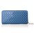 Blue Saffiano Leather Cutout Zipper Closure Wallet