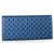 Blue Saffiano Leather Cutout Button Flap Closure Wallet