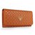 Orange Saffiano Leather Cutout Button Flap Closure Wallet